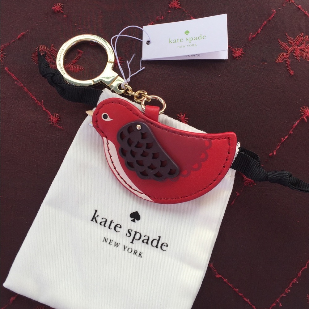 Kate Spade Oh La La Red Leather Key Chain Bird NWT - Picture 4 of 6